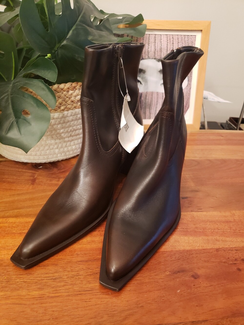 Mango Black Napa Leather Pointed Toe Western Ankle Boots Devil Wears Prada nwt